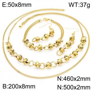 Stainless steel spliced double pearl knotted chain for men and women's bracelet Necklace set - KS197615-Z