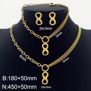 Women Gold-Plated Stainless Steel Necklac&Bracelet&Earrings Set with Infinity Mark Charms - KS197940-Z