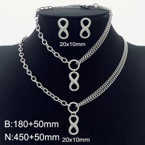 Women Silver Color Stainless Steel Necklac&Bracelet&Earrings Set with Infinity Mark Charms - KS197951-Z