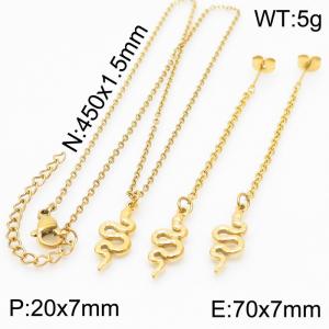 Women Gold-Plated Stainless Steel Necklace&Chain Earrings Set with  Dainty Snake Charms - KS198106-Z