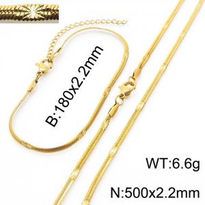 2.2mm Width Gold Plating Stainless Steel Herringbone bracelet Necklace Jewelry Set with Special Marking - KS198737-Z