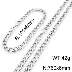 Stylish 6mm Stainless Steel Silver NK Bracelet Necklace Accessory Set - KS198783-Z