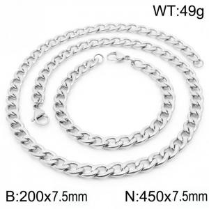 Stylish 7.5mm Stainless Steel Silver NK Bracelet Necklace Accessory Set - KS198784-Z