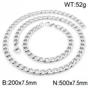 Stylish 7.5mm Stainless Steel Silver NK Bracelet Necklace Accessory Set - KS198785-Z
