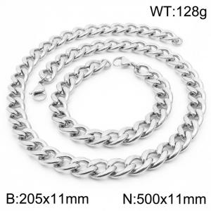 Stylish 11mm Stainless Steel Silver NK Bracelet Necklace Accessory Set - KS198798-Z