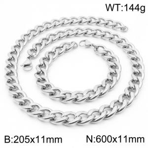 Stylish 11mm Stainless Steel Silver NK Bracelet Necklace Accessory Set - KS198800-Z