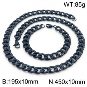 Stainless steel 195x10mm&450x10mm cuban chain fashional lobster clasp classic simple style black sets - KS198874-Z