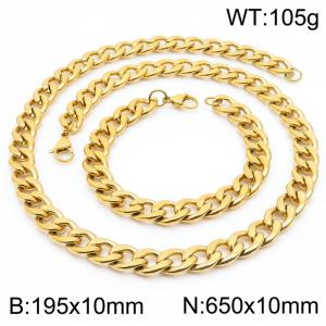 Stainless steel 195x10mm&650x10mm cuban chain fashional lobster clasp classic simple style gold sets - KS198885-Z