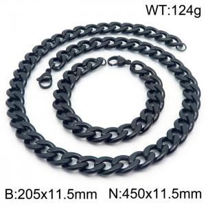 Stainless steel 205x11.5mm&450x11.5mm cuban chain fashional lobster clasp classic simple style black sets - KS198888-Z