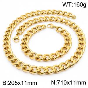 Stainless steel 205x11mm&710x11mm cuban chain fashional lobster clasp classic simple style gold sets - KS198900-Z