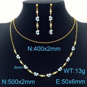 Temperament White Butterfly Eye Earrings 18K Gold Plated Copper Necklace Women Fashion Jewelry Set - KS198902-Z