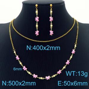 Temperament Pink Butterfly Eye Earrings 18K Gold Plated Copper Necklace Women Fashion Jewelry Set - KS198903-Z