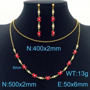 Temperament Red Butterfly Eye Earrings 18K Gold Plated Copper Necklace Women Fashion Jewelry Set - KS198904-Z
