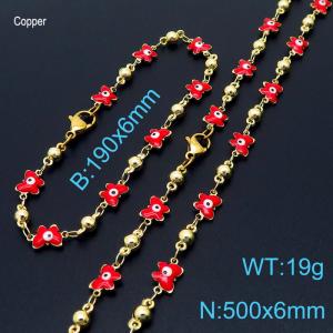 Fashion Ins Red Butterfly Eye Copper Necklaces Beacelets 18K Gold Plated Women Jewelry Set - KS198930-Z