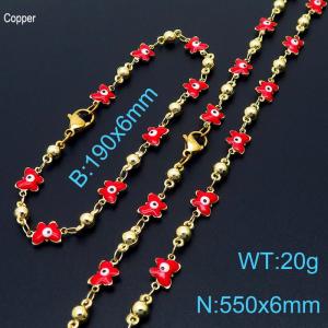 Fashion Ins Red Butterfly Eye Copper Necklaces Beacelets 18K Gold Plated Women Jewelry Set - KS198931-Z