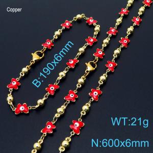 Fashion Ins Red Butterfly Eye Copper Necklaces Beacelets 18K Gold Plated Women Jewelry Set - KS198932-Z