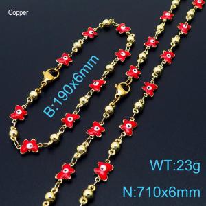 Fashion Ins Red Butterfly Eye Copper Necklaces Beacelets 18K Gold Plated Women Jewelry Set - KS198934-Z