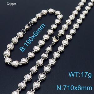 Ins White Shell Heart Copper Beacelet Necklace Necklace Women's Fashion Jewelry Sets - KS198948-Z