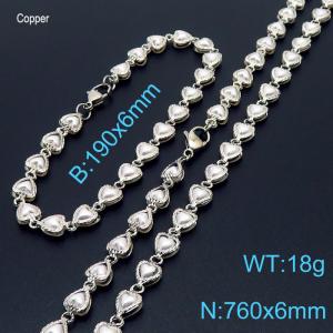 Ins White Shell Heart Copper Beacelet Necklace Necklace Women's Fashion Jewelry Sets - KS198949-Z