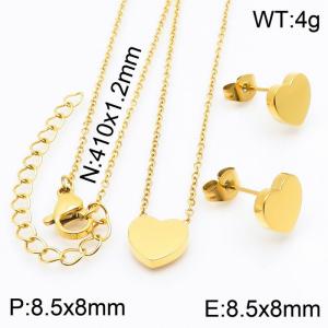 Stainless steel 410x1.2mm welding chain lobster clasp  solid heart charm gold set - KS199051-K