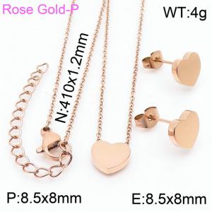 Stainless steel 410x1.2mm welding chain lobster clasp  solid heart charm rose gold set - KS199053-K