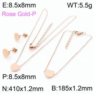 Stainless steel 410x1.2mm&185x1.2mm welding chain lobster clasp  solid heart charm rose gold set - KS199054-K