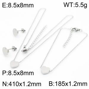 Stainless steel 410x1.2mm&185x1.2mm welding chain lobster clasp  solid heart charm silver set - KS199056-K