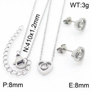 Stainless steel 410x1.2mm welding chain lobster clasp crystal heart charm silver set - KS199064-K