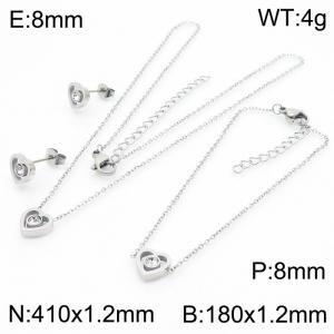 Stainless steel 410x1.2mm&180x1.2mm welding chain lobster clasp crystal heart charm silver set - KS199066-K