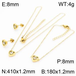 Stainless steel 410x1.2mm&180x1.2mm welding chain lobster clasp crystal heart charm gold set - KS199068-K