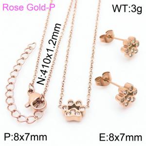 Stainless steel 410x1.2mm welding chain lobster clasp crystal dog palm charm rose gold set - KS199071-K