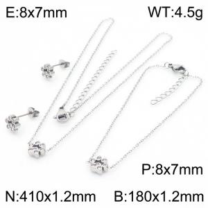 Stainless steel 410x1.2mm&180x1.2mm welding chain lobster clasp crystal dog palm charm silver set - KS199073-K