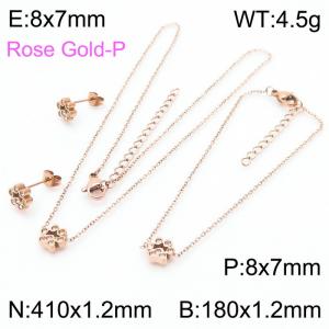 Stainless steel 410x1.2mm&180x1.2mm welding chain lobster clasp crystal dog palm charm rose gold set - KS199074-K