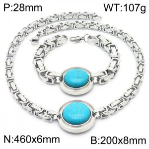 Stainless Steel Blue Stone Bracelet Set Jewellery Gold Color - KS199150-Z