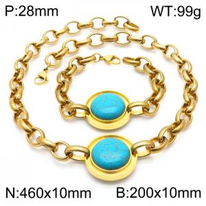 Stainless Steel Blue Stone Bracelet Set Jewellery Gold Color - KS199151-Z