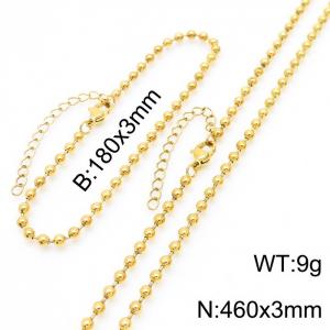 3mm Gold Color Jewelry Set Stainless Steel Bead Chain Long Necklace Bracelets - KS199154-Z
