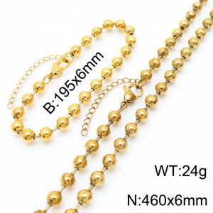 6mm Gold Color Jewelry Set Stainless Steel Bead Chain Long Necklace Bracelets - KS199160-Z