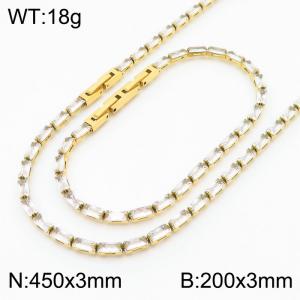 Women Transparent Zircons Jewelry Set with Silver Color 450X3mm Necklace&200X3mm Bracelet - KS199340-KFC