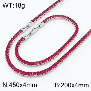 Women Square Red Zircons Jewelry Set with Silver Color 450X4mm Necklace&200X4mm Bracelet - KS199342-KFC