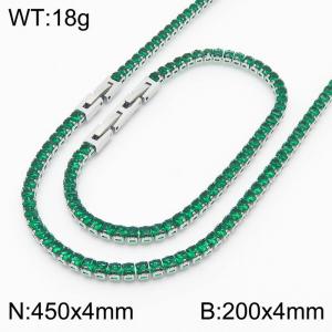Women Square Green Zircons Jewelry Set with Silver Color 450X4mm Necklace&200X4mm Bracelet - KS199345-KFC