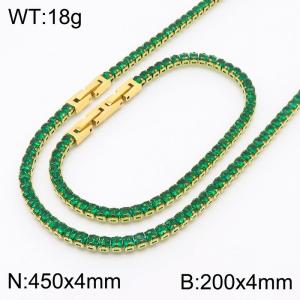 Women Square Green Zircons Jewelry Set with Gold Plated 450X4mm Necklace&200X4mm Bracelet - KS199346-KFC