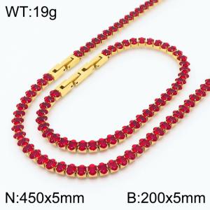 Women Oval Red Zircons Jewelry Set with Gold Plated 450X5mm Necklace&200X5mm Bracelet - KS199350-KFC