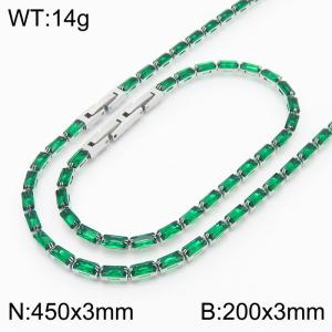 Women Green Zircons Jewelry Set with Silver Color 450X3mm Necklace&200X3mm Bracelet - KS199353-KFC