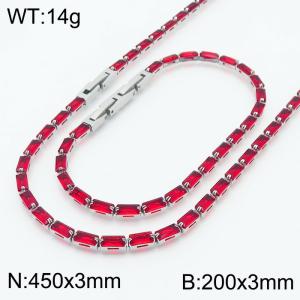 Women Red Zircons Jewelry Set with Silver Color 450X3mm Necklace&200X3mm Bracelet - KS199355-KFC