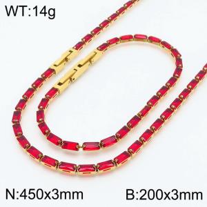 Women Red Zircons Jewelry Set with Gold Plated 450X3mm Necklace&200X3mm Bracelet - KS199356-KFC