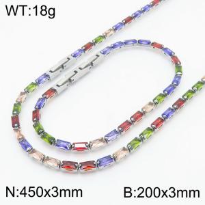Women Colorful Zircons Jewelry Set with Silver Color 450X3mm Necklace&200X3mm Bracelet - KS199357-KFC
