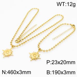 3mm Beads Chain Jewelry Set Stainless Steel Bracelet & Necklace With Compass Charm Gold Color - KS199377-Z
