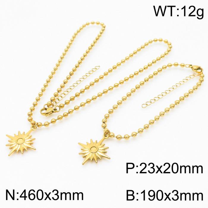 3mm Beads Chain Jewelry Set Stainless Steel Bracelet & Necklace With Compass Charm Gold Color