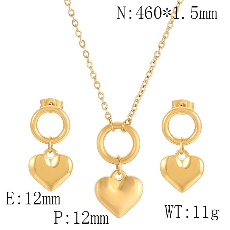 Women Polished Gold-Plated Stainless Steel 460mm Necklace&Earrings Jewelry Set with Love Hearts Charm
