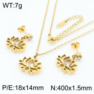 Stainless steel 400X1.5mm welding chain with lotus stone charm fashional gold earring set - KS200552-KLX